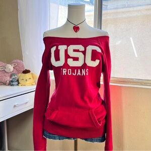 Campus Crew USC Trojans red & white off-shoulder sweatshirt women's S